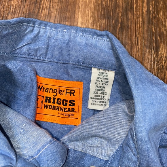 Wrangler Fire Resistant Chambray Button Up Long Sleeve Shirt XXL - Picture 4 of 8